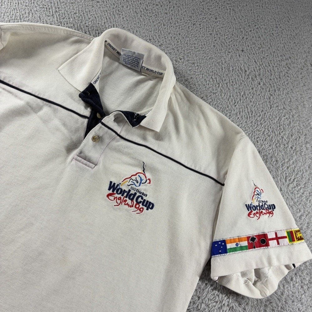 England Cricket World Cup Polo Shirt Vintage 90s Mens Medium Embroidered Flags